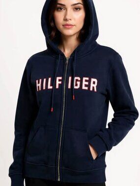 Tommy Hilfiger Sweater Women's Heritage Zip-up Hoodie Cotton White Red Navy Blue